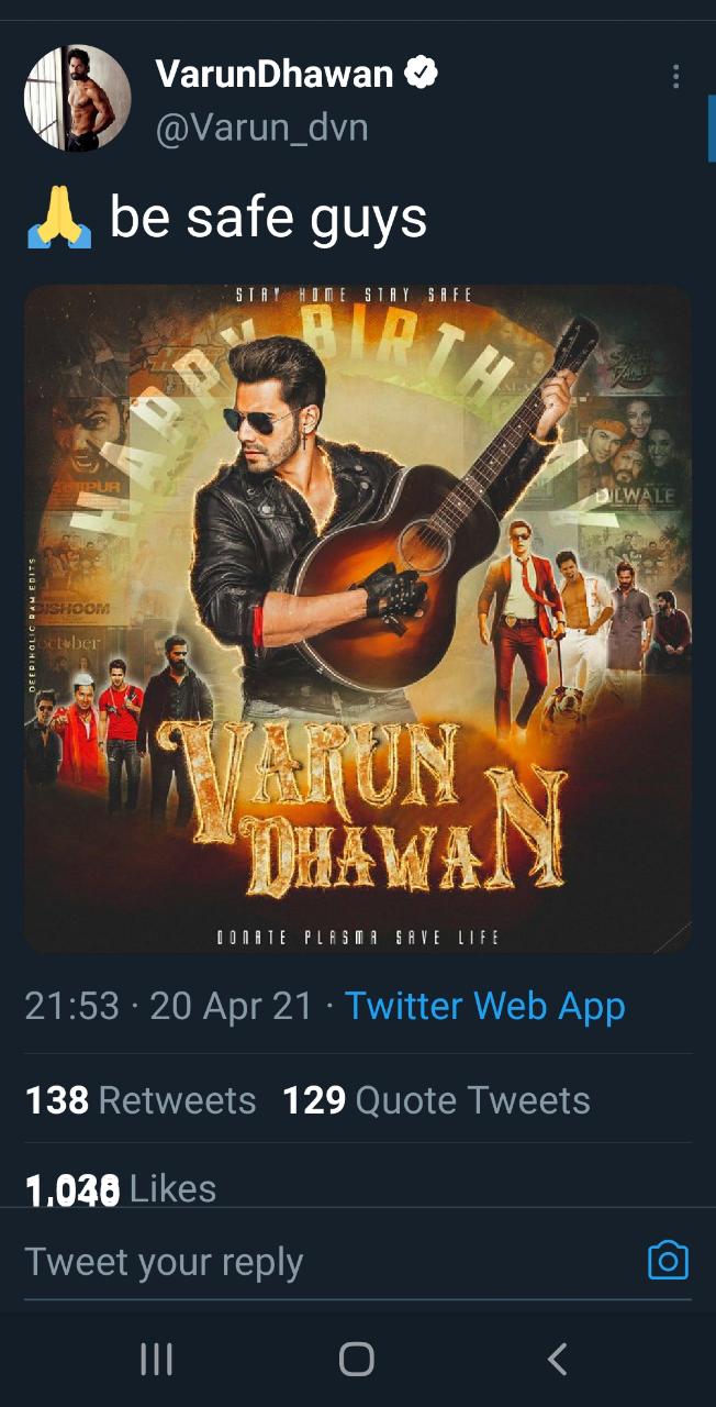 A screenshot of Varun Dhawan's now-deleted tweet. A screenshot of Varun Dhawan's now-deleted tweet.