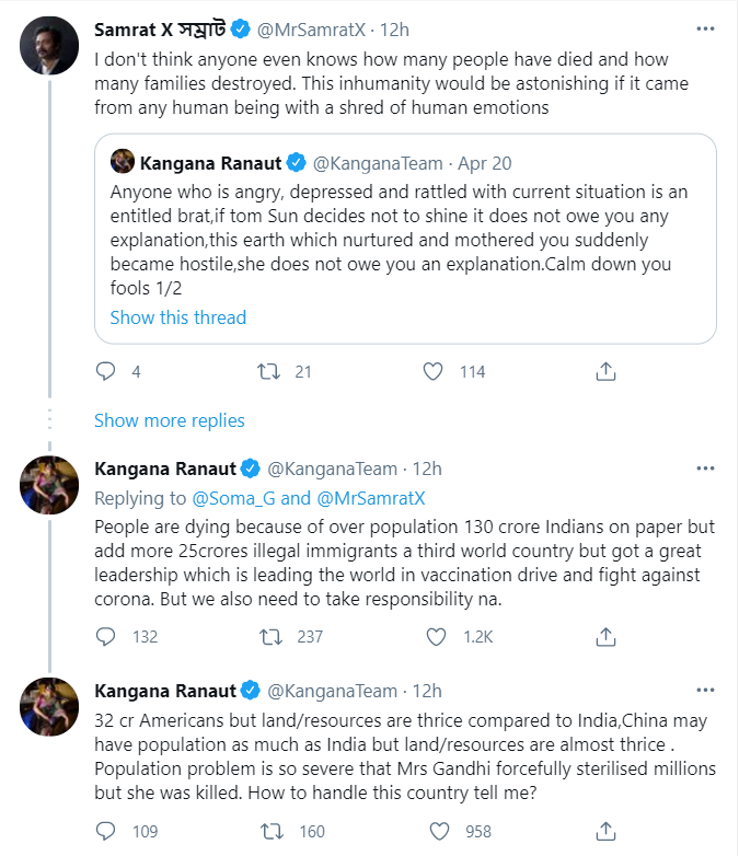 A screengrab of Kangana Ranaut's tweets.