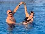 Rakesh Roshan and Pinkie Roshan in the pool.