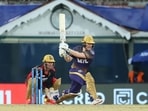 Eoin Morgan plays a shot during match 10 of the Indian Premier League 2021 between the Royal Challengers Bangalore and the Kolkata Knight Riders, at the M. A. Chidambaram Stadium in Chennai,(PTI) Eoin Morgan plays a shot during match 10 of the Indian Premier League 2021 between the Royal Challengers Bangalore and the Kolkata Knight Riders, at the M. A. Chidambaram Stadium in Chennai,(PTI)