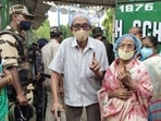 Elders show their fingers marked with indelible ink after casting their votes at a polling station during the sixth phase of West Bengal Assembly elections, at Barrackpur assembly seat in North 24 Parganas district. (PTI Photo) Elders show their fingers marked with indelible ink after casting their votes at a polling station during the sixth phase of West Bengal Assembly elections, at Barrackpur assembly seat in North 24 Parganas district. (PTI Photo)