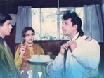 Madhuri Dixit with her co-actors in the movie, Shah Rukh Khan and Deepak Tijori.