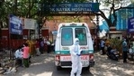 An ambulance waits for entry outside the Lok Nayak Jaiprakash Narayan Covid-19 hospital in New Delhi, India.(AP) An ambulance waits for entry outside the Lok Nayak Jaiprakash Narayan Covid-19 hospital in New Delhi, India.(AP)