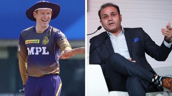 Eoin Morgan and Virender Sehwag.(IPL)