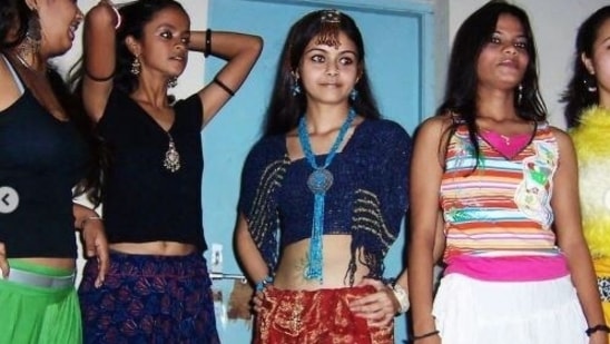 A younger Devoleena Bhattacharjee poses with her friends from dance school. 