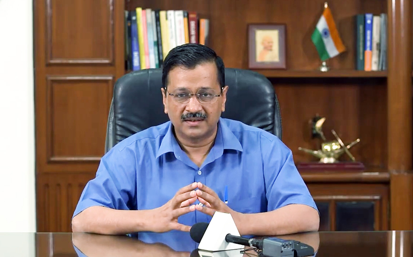Delhi Chief Minister Arvind Kejriwal addresses the media. 