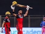 Devdutt Padikkal celebrates after scoring a hundred.(PTI) Devdutt Padikkal celebrates after scoring a hundred.(PTI)