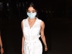 Janhvi Kapoor, dressed in white, spotted at Mumbai airport.(Varinder Chawla)