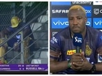 Andre Russell sat on the staircase after getting out against CSK in IPL 2021 Andre Russell sat on the staircase after getting out against CSK in IPL 2021
