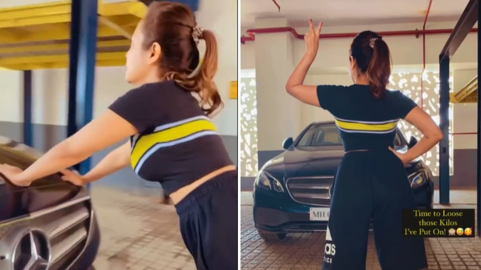 Neha Kakkar does push-ups against her Mercedes, husband Rohanpreet Singh cheers her on