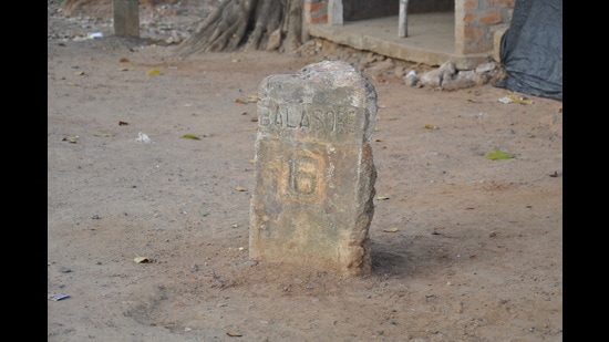 A British-era milestone along the Jagannath Sadak. “The Marathas, Mughals, Afghans and later the British East India Company took this road to conquer Odisha. It was also an important trade route,” says Dhir. (Anil Dhir) A British-era milestone along the Jagannath Sadak. “The Marathas, Mughals, Afghans and later the British East India Company took this road to conquer Odisha. It was also an important trade route,” says Dhir. (Anil Dhir)
