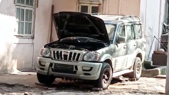The suspicious car carrying explosives found outside Mukesh Ambani's residence Antilia, in February. (ANI Photo)