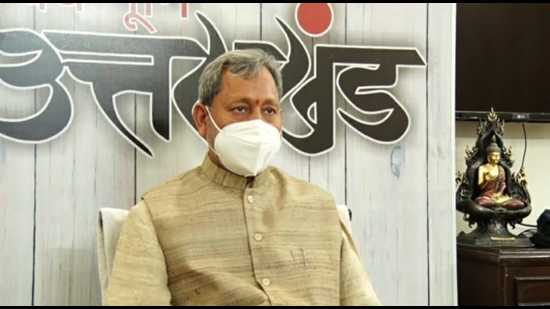 Uttarakhand chief minister Tirath Singh Rawat addresses a virtual press conference in Dehradun on Friday. (HT PHOTO.) Uttarakhand chief minister Tirath Singh Rawat addresses a virtual press conference in Dehradun on Friday. (HT PHOTO.)