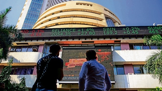 The 30-share BSE index was trading 316.81 points or 0.66 per cent lower at 47,763.86. (Bloomberg File Photo ) The 30-share BSE index was trading 316.81 points or 0.66 per cent lower at 47,763.86. (Bloomberg File Photo )