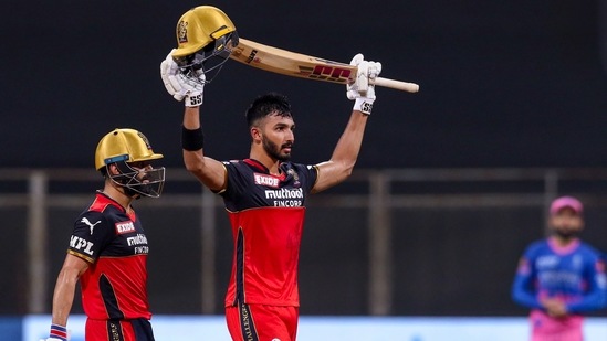 Devdutt Padikkal celebrates after scoring a hundred. (PTI) Devdutt Padikkal celebrates after scoring a hundred. (PTI)