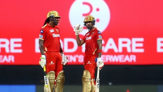 KL Rahul captain of Punjab Kings and Chris Gayle of Punjab Kings during match 17 of the Vivo Indian Premier League 2021 between the Punjab Kings and the Mumbai Indians held at the M. A. Chidambaram Stadium, Chennai on the April 23, 2021(PTI)