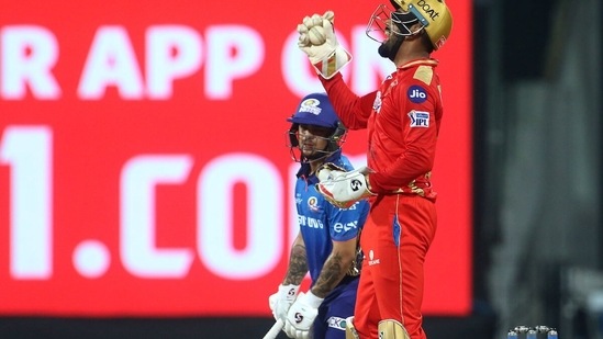 Ishan Kishan struggled and scored just 6 off 17 balls before edging Bishnoi to KL Rahul. (IPL/Twitter)