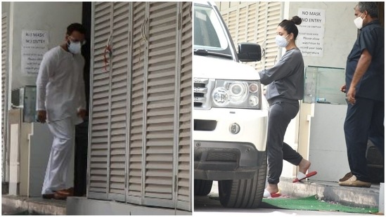 Kareena Kapoor along with Saif Ali Khan snapped at a clinic in Bandra.(Varinder Chawla)