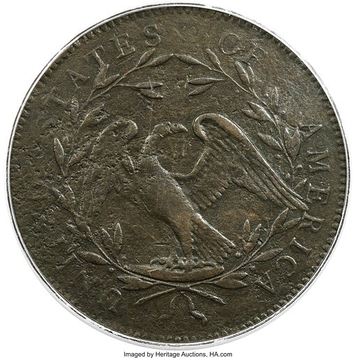 This undated photo provided by Heritage Auctions shows the back of a piece of copper that was struck by the US Mint in Philadelphia in 1794 and was a prototype for the fledgling nation's money.(AP) This undated photo provided by Heritage Auctions shows the back of a piece of copper that was struck by the US Mint in Philadelphia in 1794 and was a prototype for the fledgling nation's money.(AP)