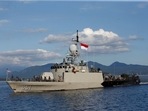 Indonesian Navy's KRI Singa-651 leaves the Tanjung Wangi port as the search continues for the missing KRI Nanggala-402 submarine in Banyuwangi, East Java Province Indonesia, April 24, 2021. 