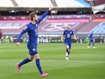 Chelsea's Timo Werner celebrates scoring their first goal.
