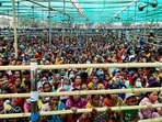 TMC supporters take part in a West Bengal CM Mamata Banerjee's election rally, in Malda on Thursday. (ANI Photo) TMC supporters take part in a West Bengal CM Mamata Banerjee's election rally, in Malda on Thursday. (ANI Photo)