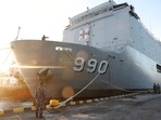 Indonesian navy prepares its hospital ship KRI Dr. Soeharso to join the search for submarine KRI Nanggala that went missing while participating in a training exercise on Wednesday, off Banyuwangi, East Java, Indonesia. Indonesian navy prepares its hospital ship KRI Dr. Soeharso to join the search for submarine KRI Nanggala that went missing while participating in a training exercise on Wednesday, off Banyuwangi, East Java, Indonesia.