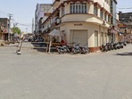 A temporary barricade set up to prevent locals from entering the market after Rajasthan Government imposed lockdown in view of surge in coronavirus cases, in Beawar. 