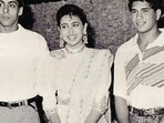 Karisma Kapoor with Sachin Tendulkar and Salman Khan.