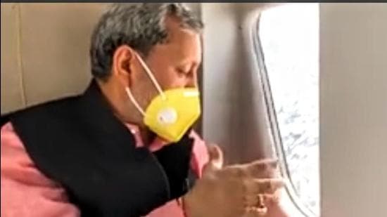 CM Tirath Singh Rawat conducting aerial survey of Sumna area in Niti Valley on Saturday. (File photo) CM Tirath Singh Rawat conducting aerial survey of Sumna area in Niti Valley on Saturday. (File photo)