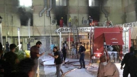 A fire broke out in a Baghdad hospital for Covid-19 patients. (Image via Twitter) A fire broke out in a Baghdad hospital for Covid-19 patients. (Image via Twitter)