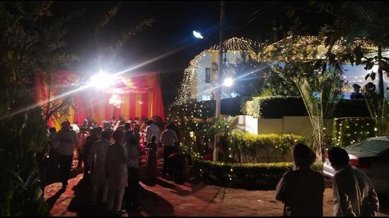 The wedding function being organised at the residence of Gurmeet Singh Johal, the media in-charge of Rajya Sabha member Sukhdev Singh Dhindsa, in Sangrur on Friday night. (HT Photo)