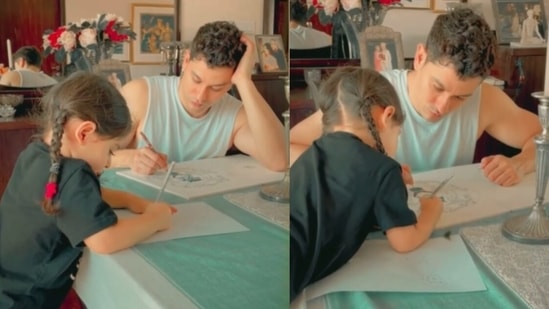 Soha Ali Khan shared a picture of Inaaya drawing and sketching with her father, actor Kunal Kemmu.