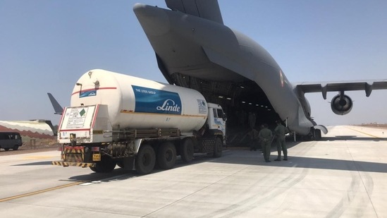 The IAF undertook similar sorties, including those with empty oxygen containers to various oxygen filling centres in the country, to speed up the distribution of the essential medical supply as states struggle with a shortage.(File photo)