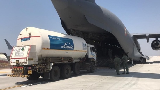 An IAF aircraft will be reaching the Panagarh airbase by Saturday evening carrying oxygen tanks from Singapore. An IAF aircraft will be reaching the Panagarh airbase by Saturday evening carrying oxygen tanks from Singapore.