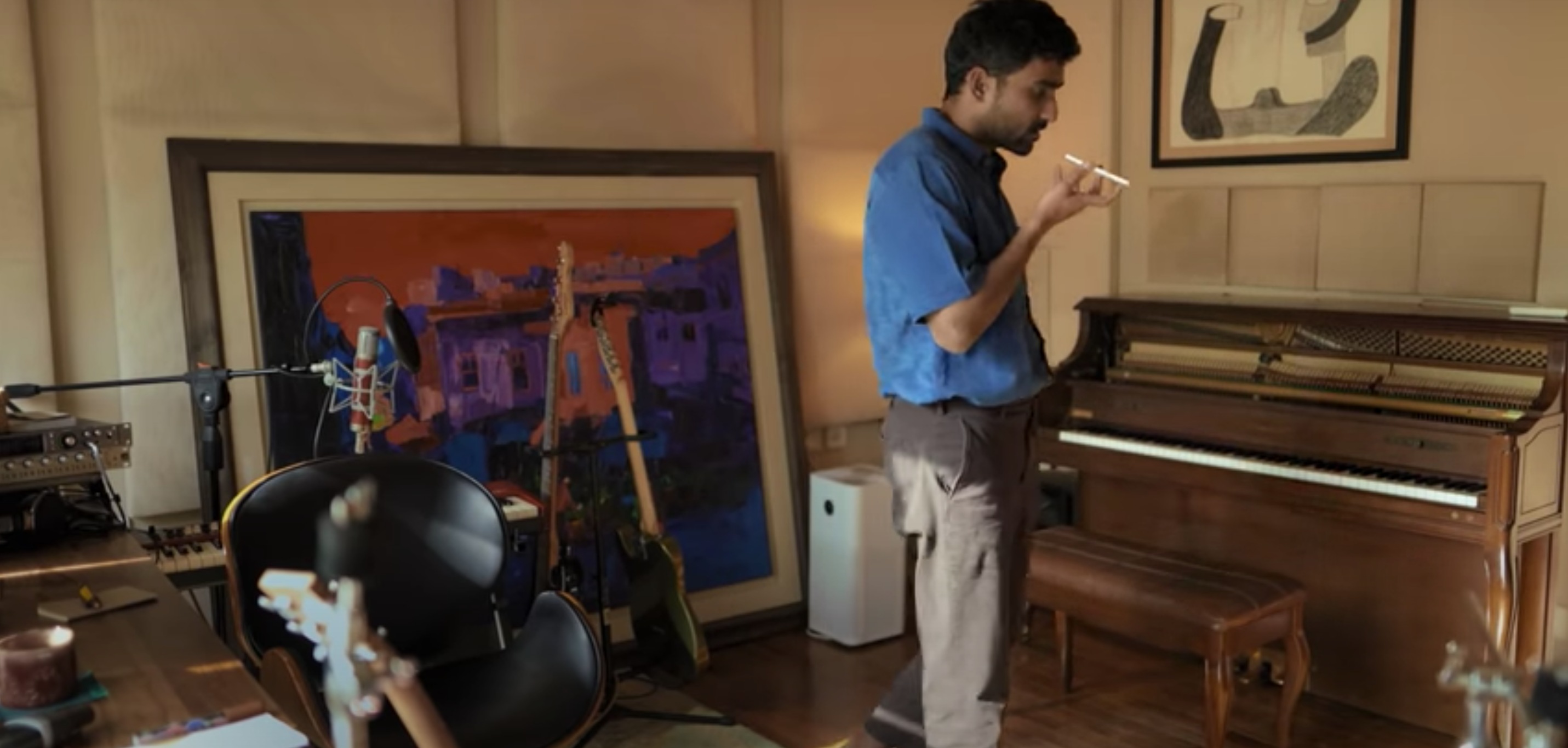 Prateek Kuhad in his music room. Prateek Kuhad in his music room.