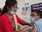 An elderly person being administered the Covid-19 vaccine at Sadar Hospital in Dhanbad in Jharkhand. (HT file photo) An elderly person being administered the Covid-19 vaccine at Sadar Hospital in Dhanbad in Jharkhand. (HT file photo)