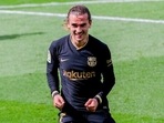 Barcelona's Antoine Griezmann celebrates after scoring his side's second goal. Barcelona's Antoine Griezmann celebrates after scoring his side's second goal.