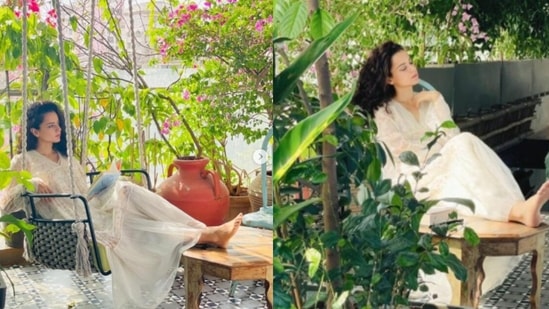 Kangana Ranaut poses for photos at her house.