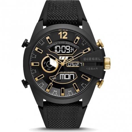 The three-hand movement watch with a black silicone strap by Diesel