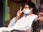 West Bengal CM Mamata Banerjee shows victory signs after cast her vote at a polling station in Kolkata. (ANI Photo) West Bengal CM Mamata Banerjee shows victory signs after cast her vote at a polling station in Kolkata. (ANI Photo)