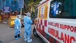 Health workers attend to a life support ambulance in front of the Covid emergency at Delhi's Lok Nayak hospital. (File Photo) Health workers attend to a life support ambulance in front of the Covid emergency at Delhi's Lok Nayak hospital. (File Photo)