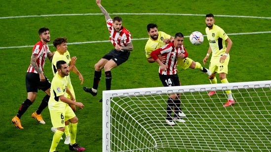 Athletic Bilbao's Inigo Martinez scores their second goal. (REUTERS)