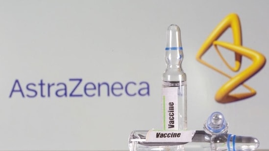 A test tube labelled with the vaccine is seen in front of AstraZeneca logo in this illustration. (Reuters)