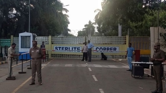 Police stand guard outside a copper smelter controlled by London-listed Vedanta Resources in Thoothukudi in Tamil Nadu. (REUTERS)