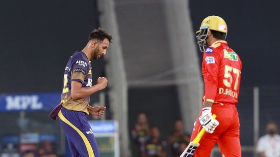 Prasidh Krishna celebrates after he akes a wicket of Deepak Hooda (ANI Photo/IPL Twitter)