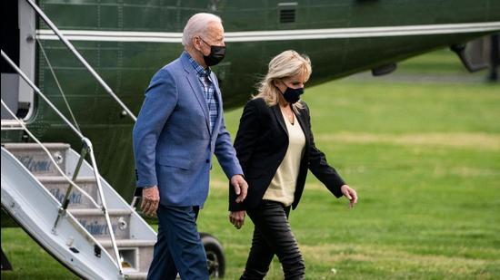 US President Joe Biden and first lady Jill Biden arrive in Washington, DC on Marine One after spending the weekend in Wilmington, Delaware. (REUTERS) US President Joe Biden and first lady Jill Biden arrive in Washington, DC on Marine One after spending the weekend in Wilmington, Delaware. (REUTERS)
