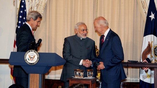 Prime Minister Narendra Modi greets US president Joe Biden in Washington DC in this file picture. (PTI Photo) Prime Minister Narendra Modi greets US president Joe Biden in Washington DC in this file picture. (PTI Photo)