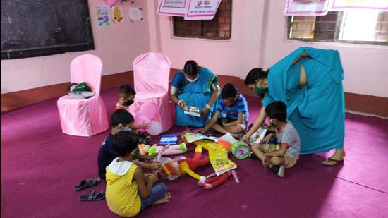 One of the temporary crèches during the sixth phase of West Bengal assembly elections, in Uttar Dinajpur. (Photo: Sourced)