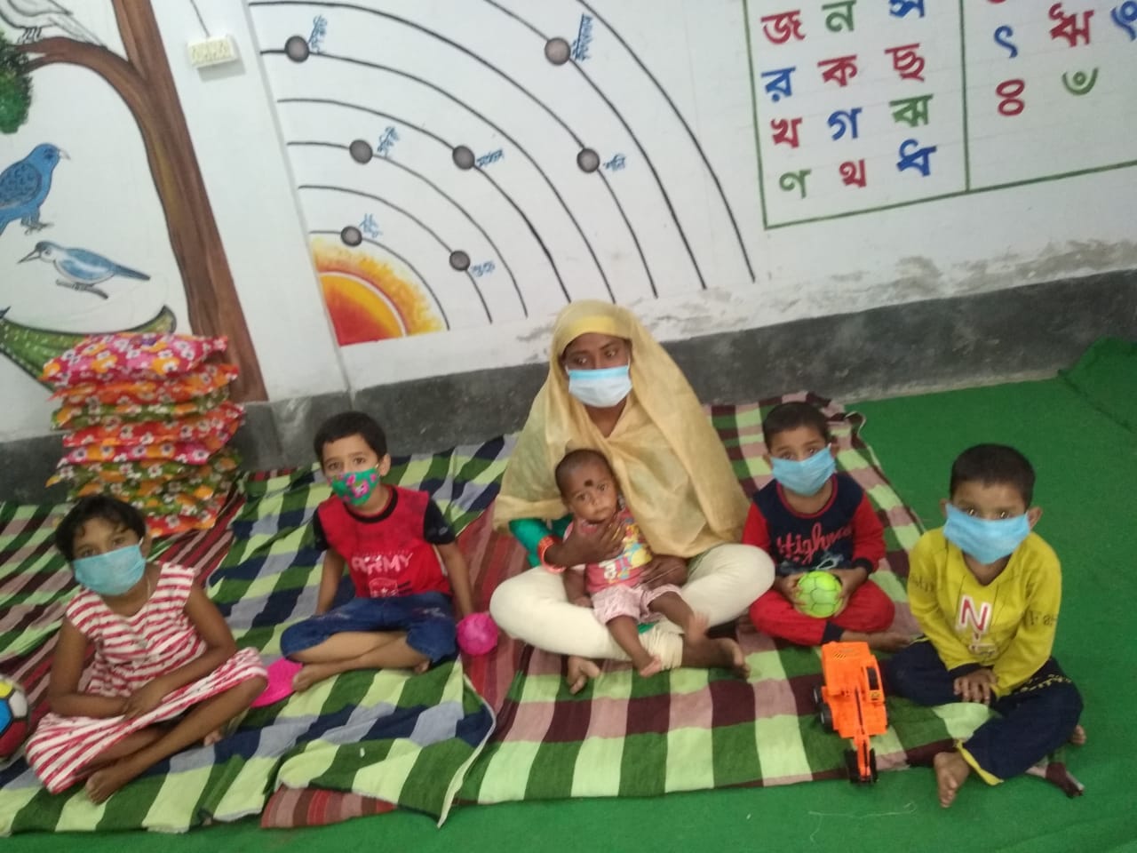 Children at one of the temporary crèches. (Sourced) Children at one of the temporary crèches. (Sourced)
